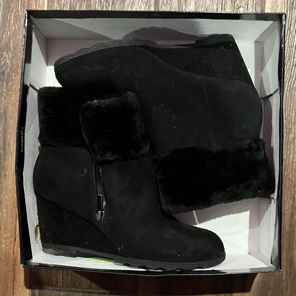 Alfani Black Suede Wedge Boots - Picture 2 of 7